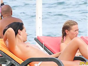 Close-Up luxurious bra-less voyeur Beach teenager